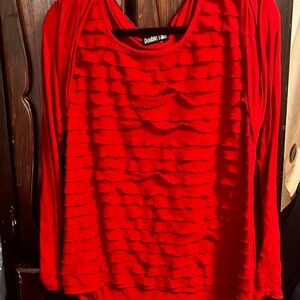 Red Long Sleeve Ruffled Blouse